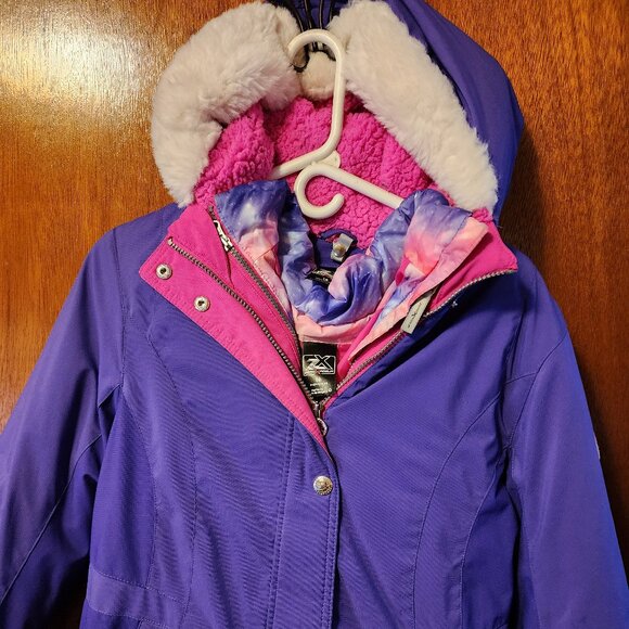 Girls Size 18 ZeroXposur Purple/Pink Removable Lining Zip Up Hooded Puffer Coat - Picture 1 of 12